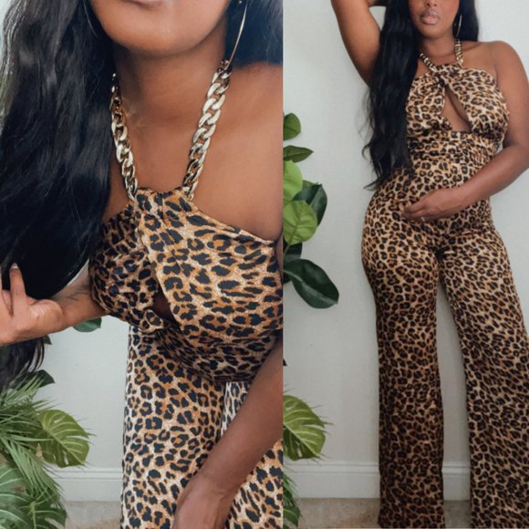 Leopard Print Halter Jumpsuit - Picture 3 of 3